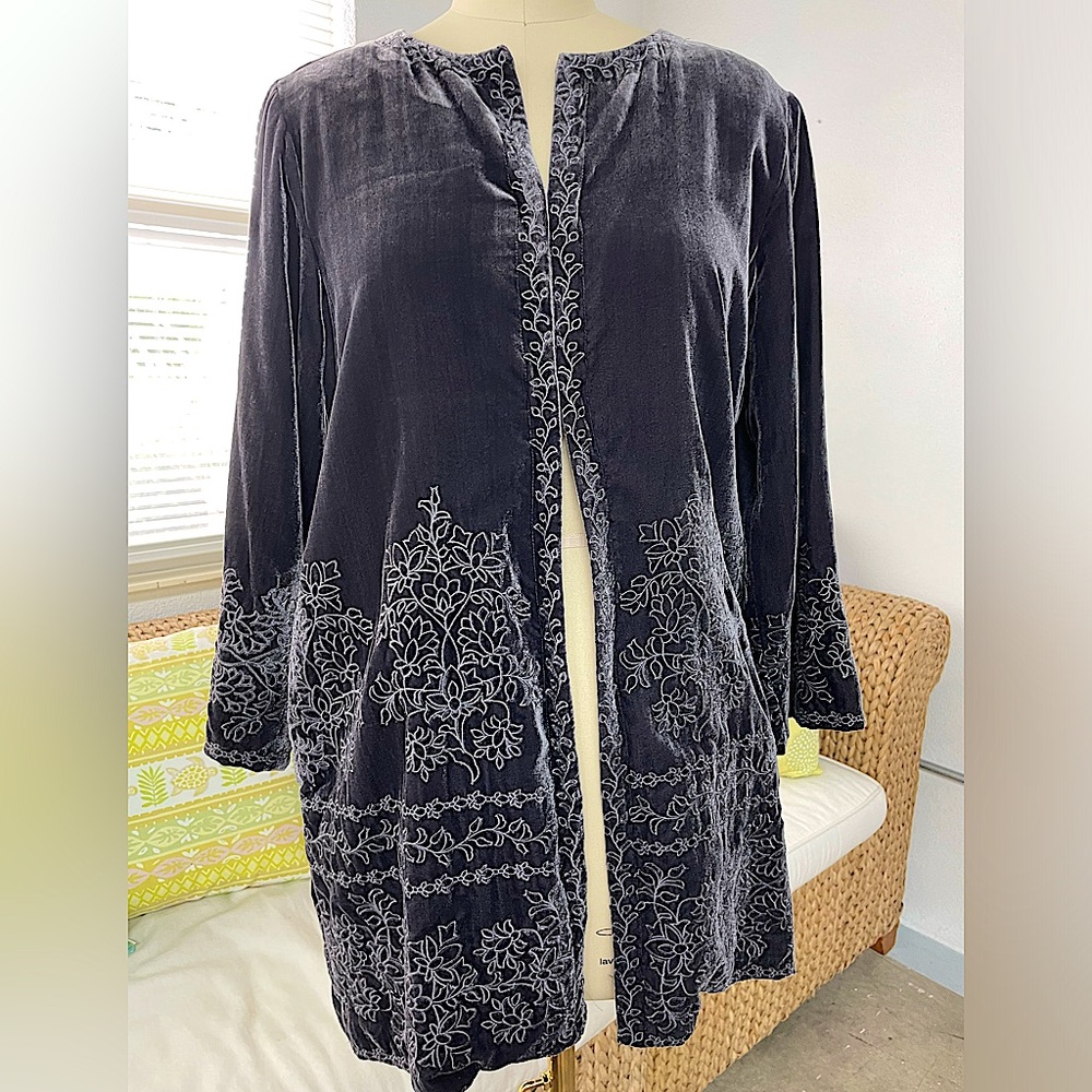 Sigrid Olsen Signature Charcoal Gray Velvet Jacket Size S